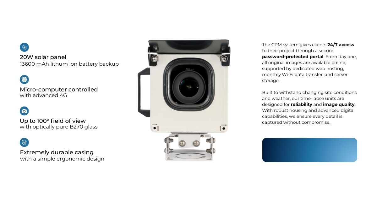 Brisbane Construction Time Lapse Camera System Features Brisbane Construction Time Lapse camera system showing detailed features and setup